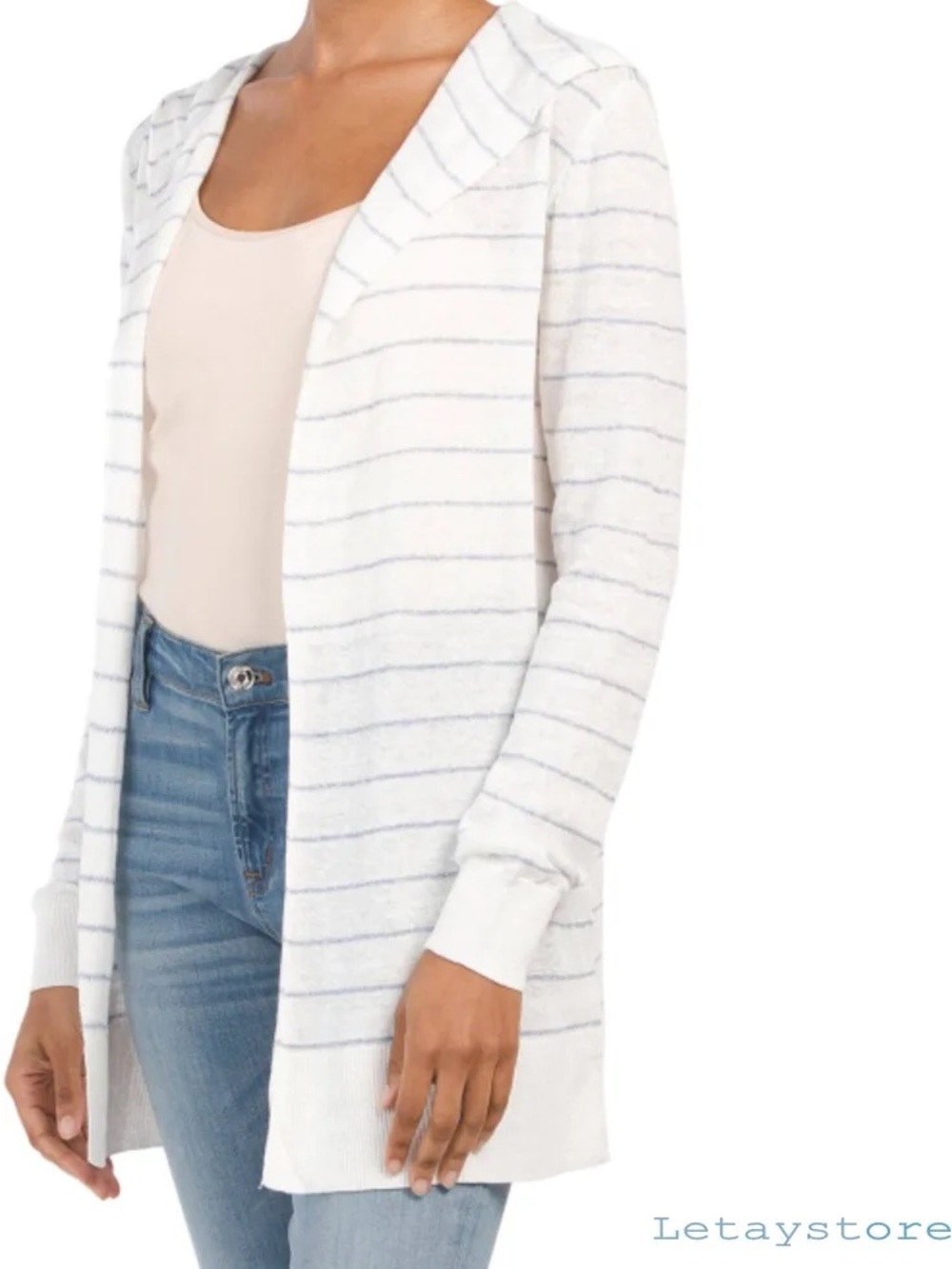 Cynthia Rowley White Cardigan with Light Blue Stripes